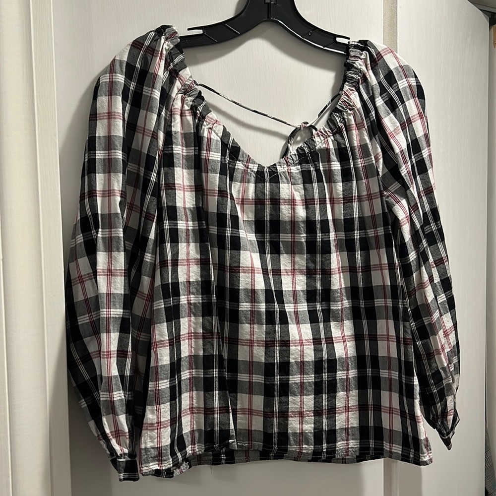 J Crew gingham plaid Top with v neck front and back